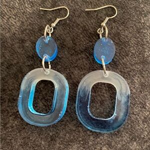 Blue Oval Dangle Earrings